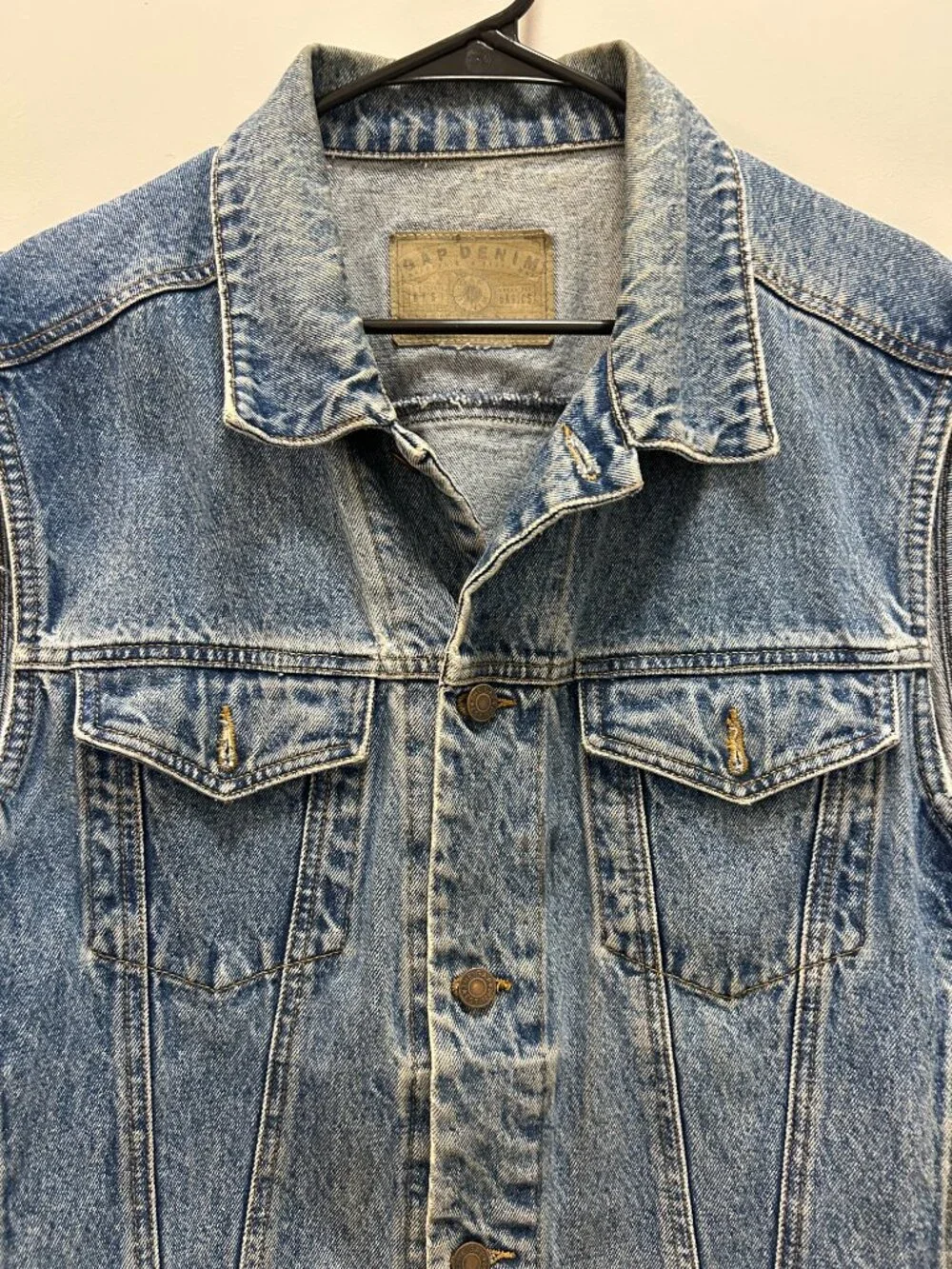 Vintage GAP Denim Vest Men's XL Blue Jean Trucker Button Up Sleeveless 90s Y2K
